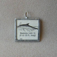 1Dolphin - vintage 1930s dictionary illustration, r up-cycled to soldered glass pendant