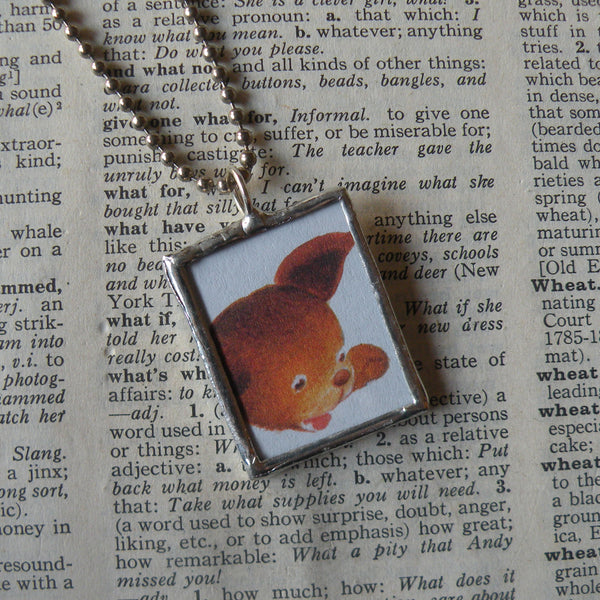 The Poky Little Puppy, vintage illustrations, up-cycled to soldered glass pendant
