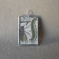Caterpillar, fly, insects, vintage scientific illustrations, up-cycled to hand-soldered glass pendant