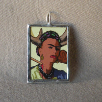 Frida Khalo, self-portraits, upcycled to hand soldered glass pendant