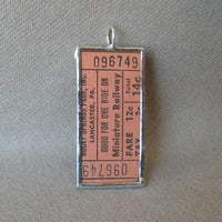Vintage amusement park / carnival Miniature Railway ticket upcycled to soldered glass pendant