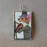 Mice, baker, violin player, vintage children's book illustrations, up-cycled to soldered glass pendant