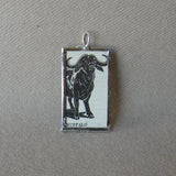 Buffalo, vintage 1930s dictionary illustration, upcycled to soldered glass pendant