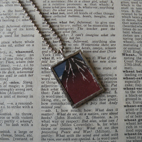 Mount Fuji, Hiroshige, Japanese woodblock print, up-cycled to soldered glass pendant
