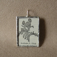 Artichoke plant, vintage botanical dictionary illustration, upcycled to soldered glass pendant