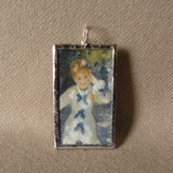 Renoir, The Swing, Monet Waterlilies, impressionist paintings, upcycled to soldered glass pendant