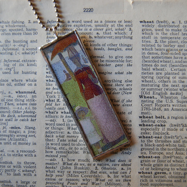 Seurat, A Sunday Afternoon on the Island of La Grande Jatte, impressionism, pointillism painting, hand soldered glass pendant