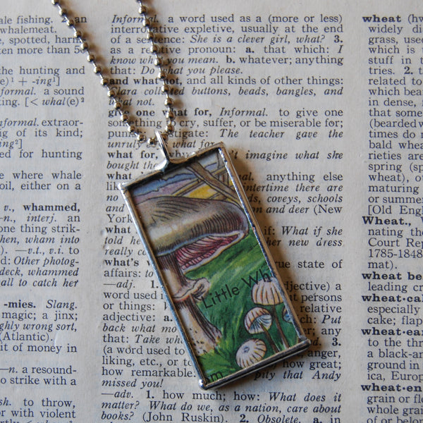 Mushrooms and fungus, vintage natural history illustrations up-cycled to soldered glass pendant
