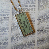 1Vintage carnival ticket, movie theatre, upcycled to soldered glass pendant