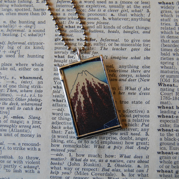 Mount Fuji, Japanese woodblock prints, up-cycled to hand-soldered glass pendant
