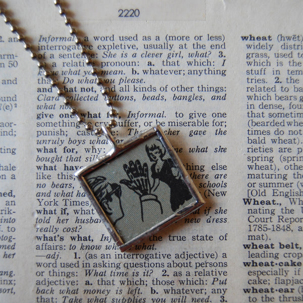 X RAY SPECS practical joke, vintage comic book advertising, upcycled to soldered glass pendant