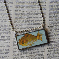 Koi fish, carp, goldfish, charming illustration up-cycled to soldered glass pendant