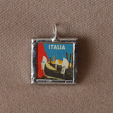 Venice Italy, hand-soldered glass pendant, vintage travel poster / postcard illustrations,  upcycled to soldered glass pendant