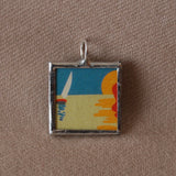Venice Italy, hand-soldered glass pendant, vintage travel poster / postcard illustrations,  upcycled to soldered glass pendant