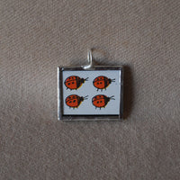 Moth, ladybugs, original illustration from vintage Richard Scarry book, up-cycled to soldered glass pendant