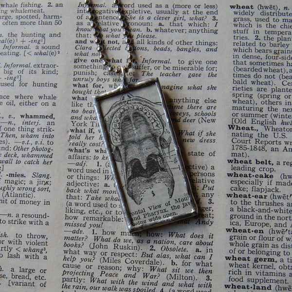 Human Mouth, vintage 1940s dictionary illustration, up-cycled to soldered glass pendant