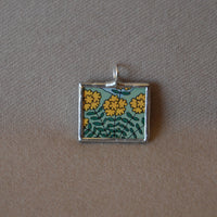 1 Butterfly, flowers, vintage 1940s vintage children's book illustrations, up-cycled to soldered glass pendant