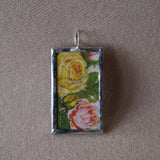 Birds nest with eggs, roses, vintage illustrations up-cycled to soldered glass pendant