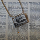 1Raven, funeral, cemetery, vintage illustration, up-cycled to soldered glass pendant