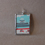 Chicago, vintage travel poster upcycled to hand-soldered glass pendant