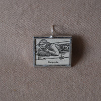 Gargoyle, vintage 1930s dictionary illustration, up-cycled to hand soldered glass pendant