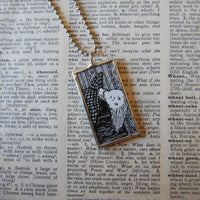 Gorey, vintage book illustrations, hand-soldered glass pendant