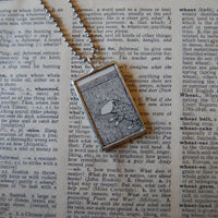 Gorey, vintage book illustrations, hand-soldered glass pendant