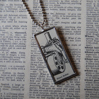 1 Steam Roller, vintage 1930s dictionary illustration, up-cycled to hand soldered glass pendant