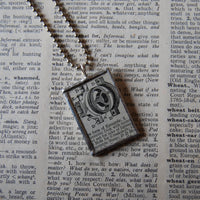 Eccentric, engine cam, vintage 1930s dictionary illustration, up-cycled to hand soldered glass pendant