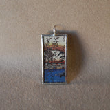 Japanese woodblock prints, Bridge, geisha, up-cycled to soldered glass pendant