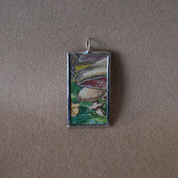Mushrooms and fungus, vintage natural history illustrations up-cycled to soldered glass pendant