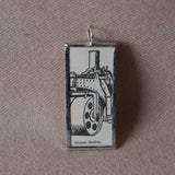 1 Steam Roller, vintage 1930s dictionary illustration, up-cycled to hand soldered glass pendant