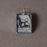 1 Screw Propeller, vintage 1930s dictionary illustration, up-cycled to hand soldered glass pendant
