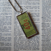 1Vintage carnival ticket, 40 cents, upcycled to soldered glass pendant
