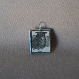 Bubo Eagle owl, vintage 1930s dictionary illustration, upcycled to soldered glass pendant