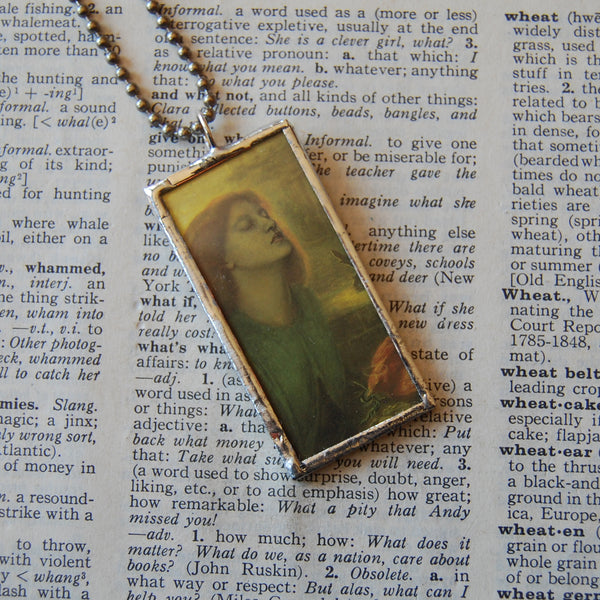 Rossetti, Pre-Raphaelite paintings, upcycled to soldered glass pendant