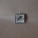 Queen bee, vintage 1940s dictionary illustrations, up-cycled to soldered glass pendant
