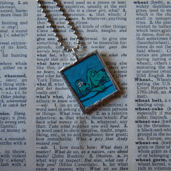 1 Go Dog Go, original illustrations from vintage book, up-cycled to soldered glass pendant