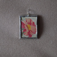 Pink peony flowers, up-cycled to 2-sided hand soldered glass pendant