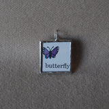 Butterfly, bluet flowers, original illustration from vintage Richard Scarry book, up-cycled to soldered glass pendant