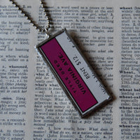 1Vintage Monopoly board game cards, Virginia Avenue, upcycled to hand-soldered glass pendant 
