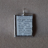 Cougar, vintage 1930s dictionary illustration, up-cycled to hand-soldered glass pendant