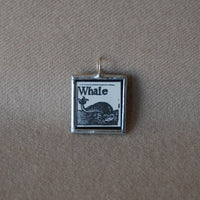 Whale, vintage illustration, upcycled to soldered glass pendant