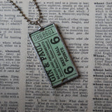 Vintage carnival tickets, Skee Ball, Yellow Brick Road, upcycled to soldered glass pendant