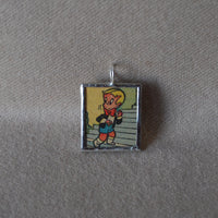 Richie Rich, original vintage 1970s comic book illustrations, upcycled to soldered glass pendant