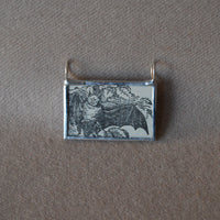 Vampire Bat, vintage 1940s dictionary illustration, up-cycled to hand-soldered glass pendant