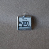 Cow, vintage illustration, upcycled to soldered glass pendant