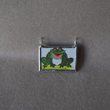 Frog, Crocus flower, original illustration from vintage Richard Scarry book, up-cycled to soldered glass pendant