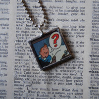 Tintin and Captain Haddock, original vintage 1960s book illustrations, upcycled to soldered glass pendant