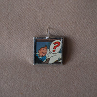 Tintin and Captain Haddock, original vintage 1960s book illustrations, upcycled to soldered glass pendant